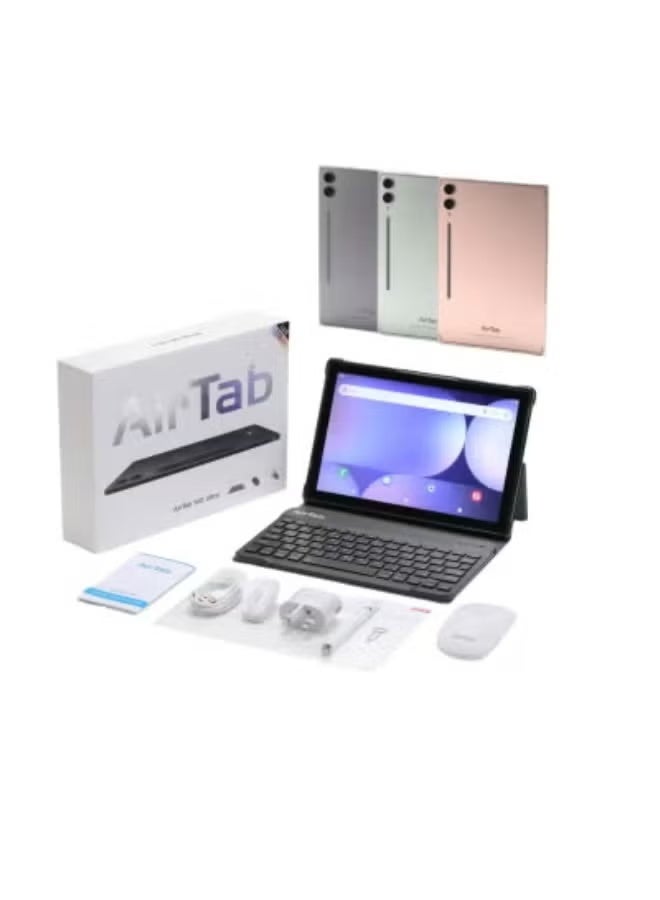 AIR TAB تابلت S10 ULTRA 10.1 بوصة أندرويد 13، 16 جيجابايت رام، 1 تيرابايت تخزين، شاشة FHD، معالج رباعي النواة، شريحة مزدوجة 4G LTE، واي فاي، قلم ستايلس ولوحة مفاتيح مرفقة، عمر بطارية طويل، تصميم رمادي نحيف - Image 1